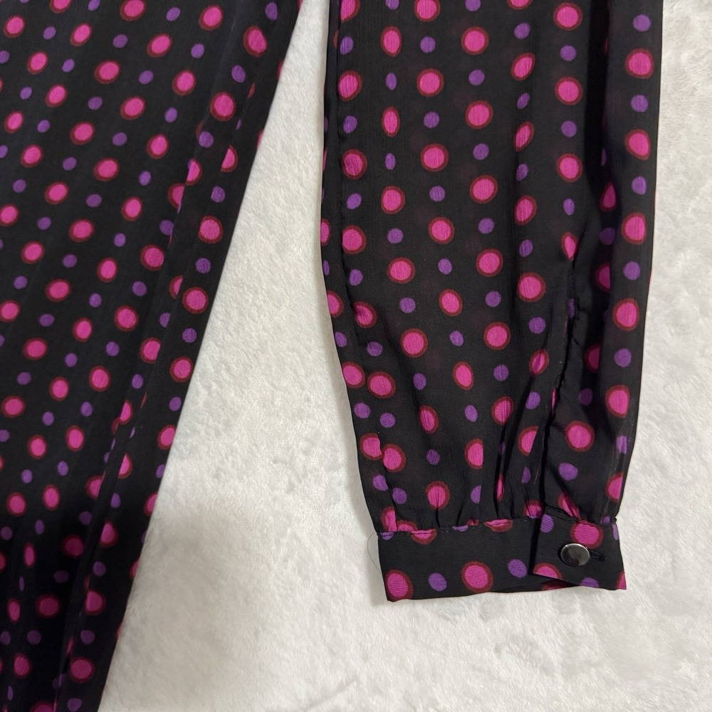The Limited‎ Long Sleeve Tie Neck Shift Dress Size 10 Black Pink Polka Dot Retro - Picture 13 of 15